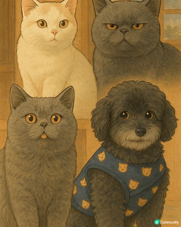 第一張係我家小狗同貓咪，第二張係我同媽媽去咗倫敦大笨鐘影嘅