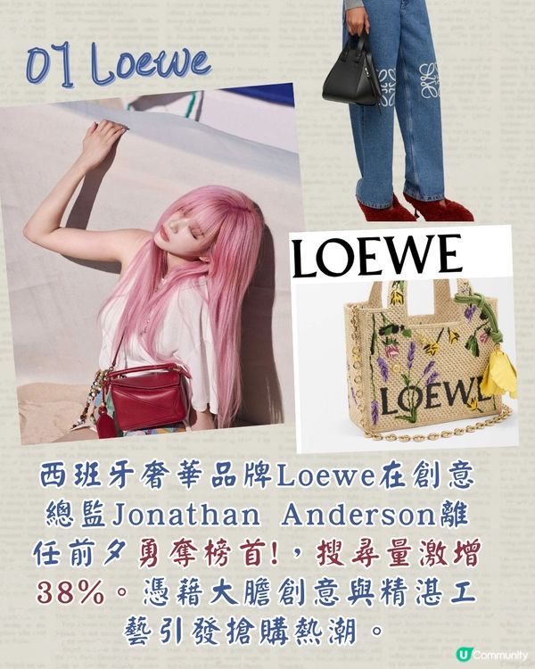 LYST 2025第一季熱門品牌TOP10最新出爐！ LV 10甲不入 Loewe奪榜首！