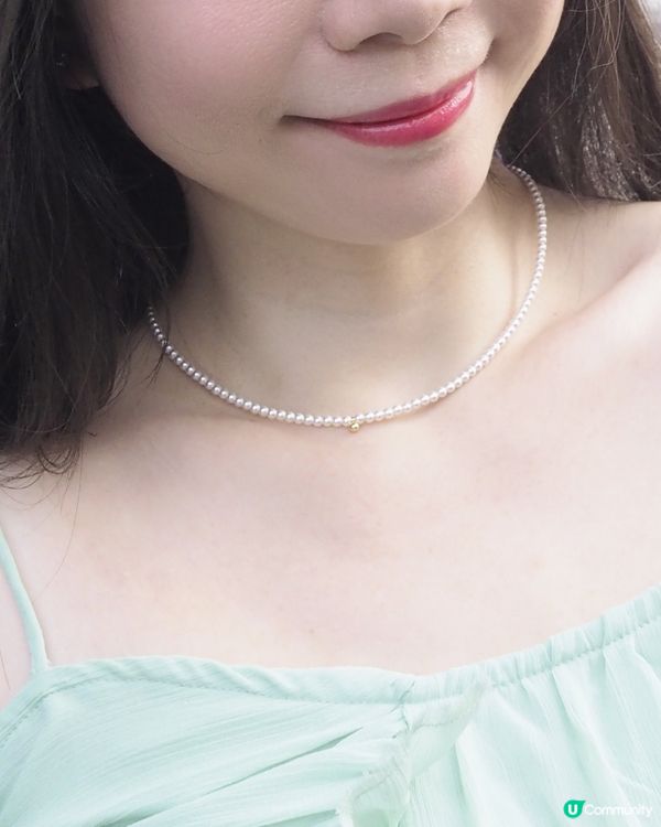 戴住靚靚迷你珍珠頸鏈💗心情特別好😌
