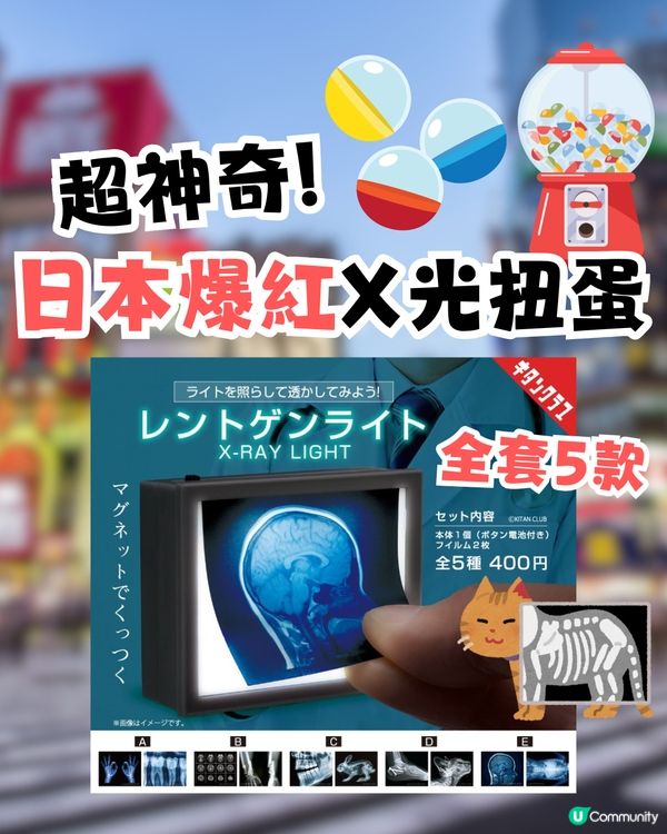 日本最新！爆紅X光扭蛋！迷你X光片燈箱超神奇/全套5款必收藏！
