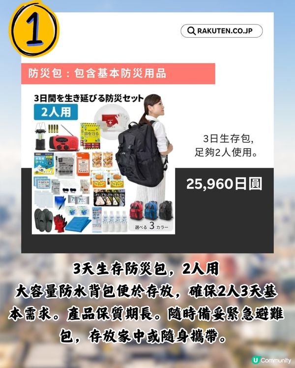 日本樂天官方5大防災物推介！大容量防災包/米其林三星監修麵包罐頭/最薄折疊式安全帽！