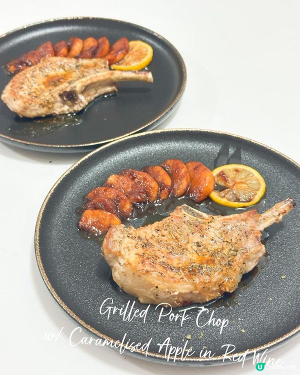 👩🏻‍🍳香草牛油煎豬鞍 配 焦糖紅酒玉桂蘋果