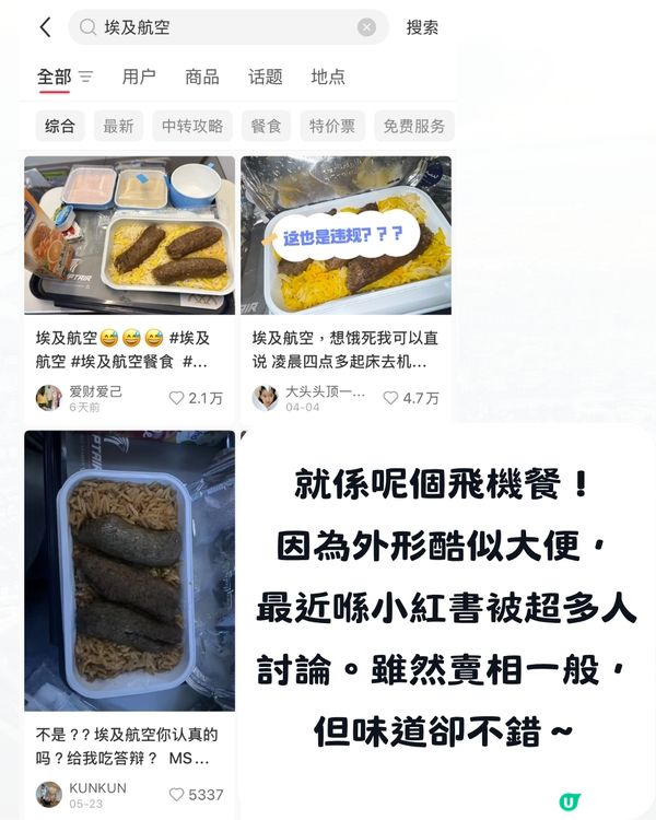 網絡爆紅埃及飛機餐✈️外形酷似⭕⭕網民:「超想試！」