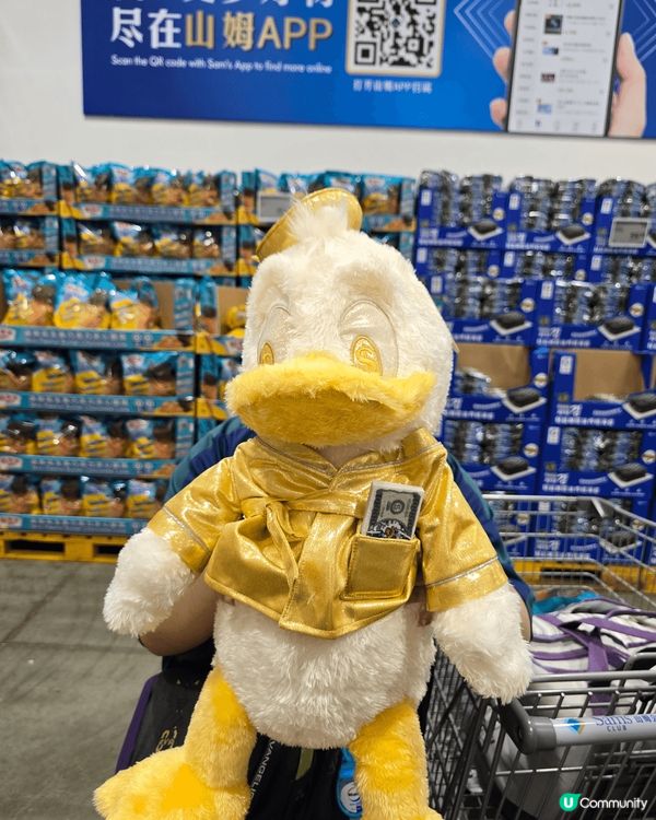 去咗山姆見到有唐老鴨公仔，最攪笑有金色嘅錢錢錢嘅唐老鴨，但最...