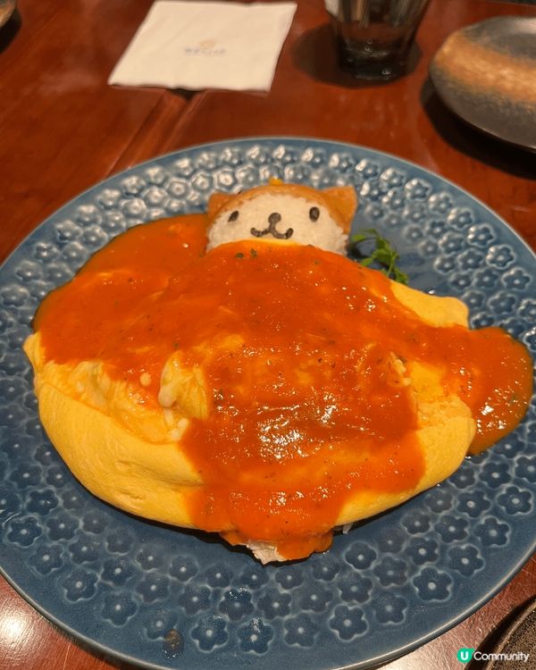 日式西餐料理，可愛的熊仔，被蛋蓋上了被子，小孩看得開心，食物...