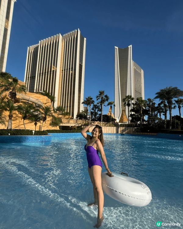 澳門銀河酒店天浪淘園，有人做沙灘、衝浪、激流、水上滑梯，好刺...
