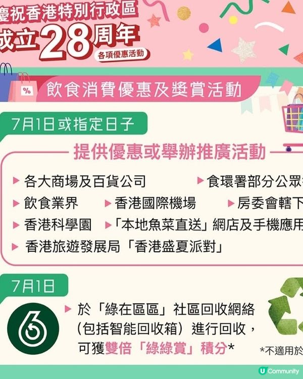 慶祝回歸一連串優惠