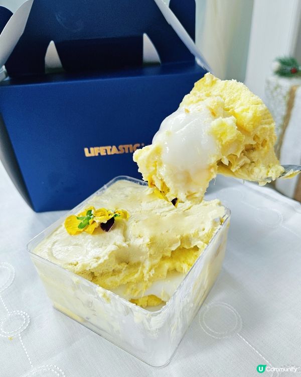 【】

榴槤麻糬蛋糕🤤！24K榴槤控必試！😋