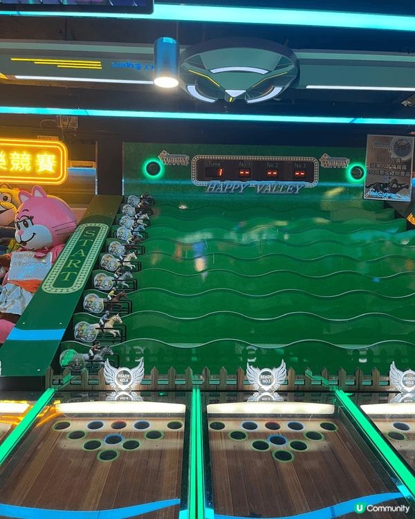 沙田的歡樂天地有好多種遊戲設備，包括掉彩虹，跑馬機，滾球，飛...