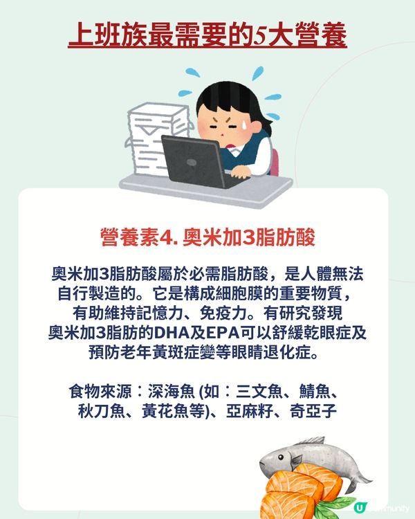 上班族最需要的5大營養🌟改善疲勞／注意力不集中問題 附食譜推介
