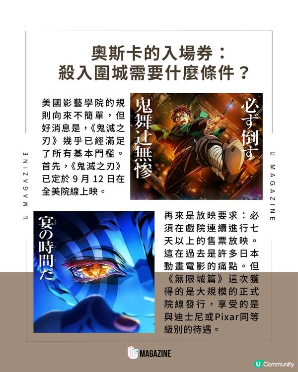 《鬼滅之刃》電影有望奪奧斯卡？外國權威電影網站預測