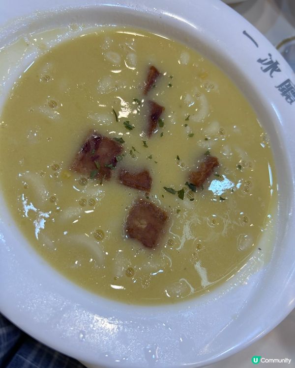 鮮粟米忌廉湯通粉 蔥花炒蛋厚多士