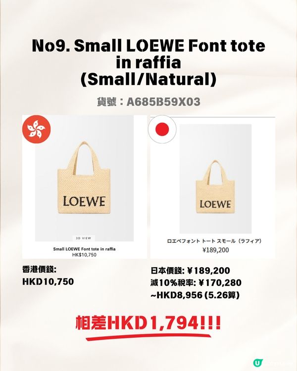 日本買LOEWE手袋超抵😍即睇14款手袋銀包 港元日圓價格比較✨最高慳超過$5700⁉️