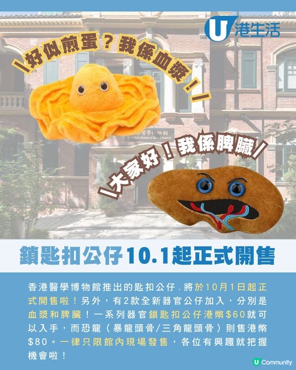 香港醫學博物館推出器官鎖匙扣公仔🤣