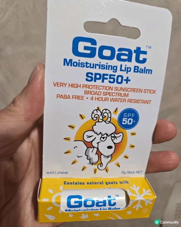 山羊保濕潤润唇膏SPF50+，是一款高防護防曬潤唇膏，含有蘆...