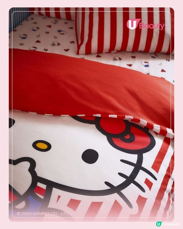 H&M Home X Hello Kitty聯乘！限量推出70S復古造型「藍色工裝褲+紅蝴蝶結」新品