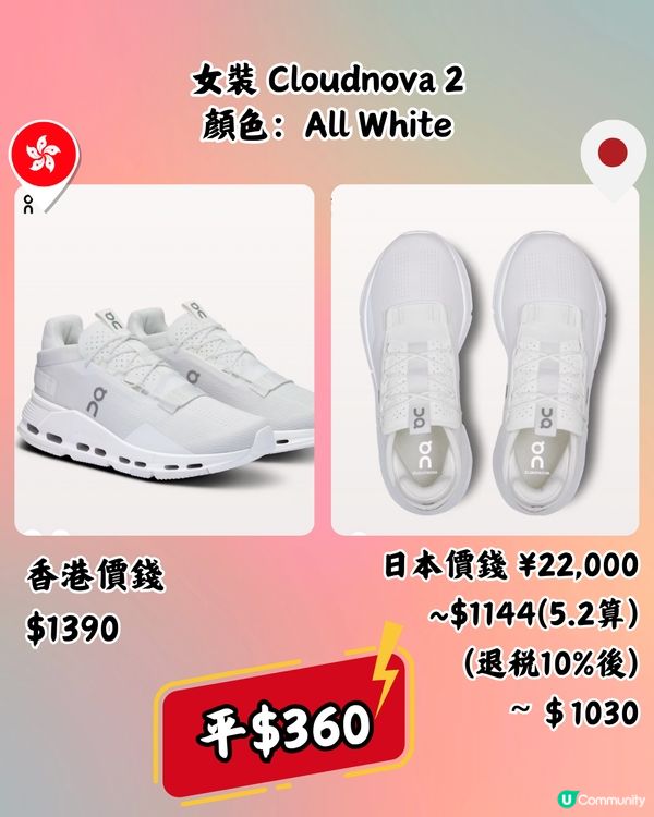 日本買On運動鞋超抵🔥15大經典百搭鞋款港日價錢對比👟附地址