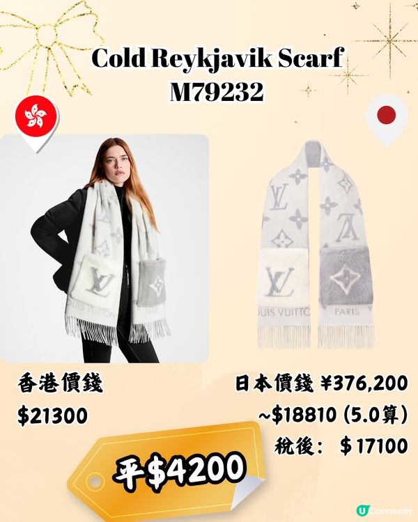 日本買LV頸巾平超過4千！10款港日價錢對比！日圓下跌入手名牌超扺！