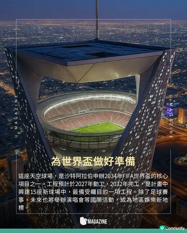 沙特阿拉伯全球首座天空球場！離地350米 用於2034年世界盃賽事