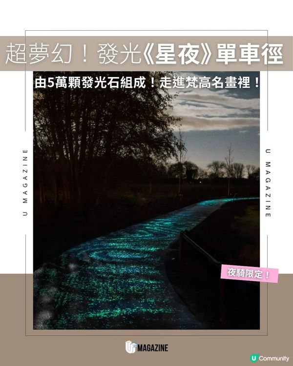 超夢幻！發光《星夜》單車徑｜由5萬顆發光石組成！走進梵高名畫裡！