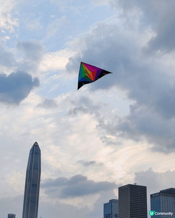 週日嘅深圳蓮花山公園，陽光普照,風和日麗很多小孩子玩風箏,媽...