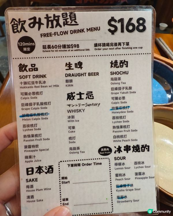 $168兩小時暢飲酒精飲品