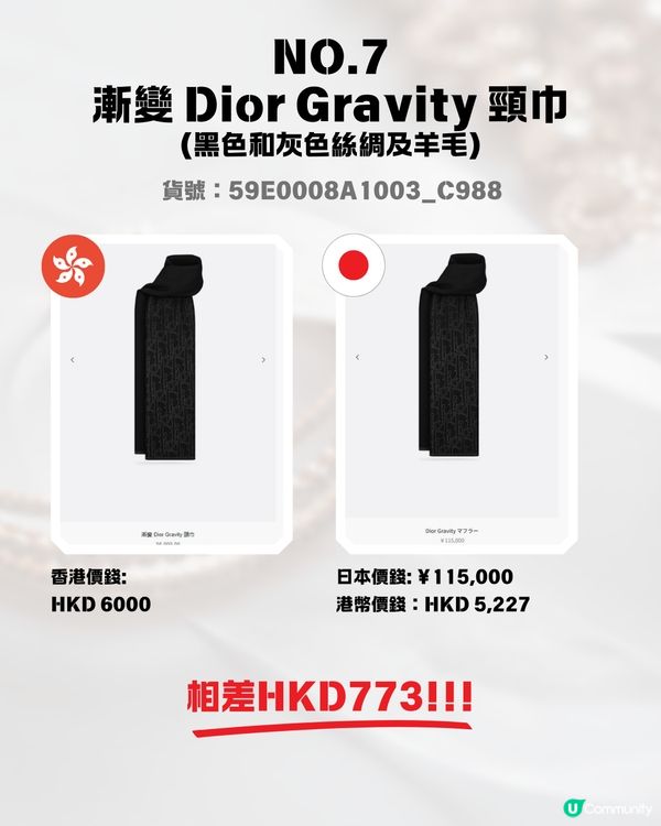 日圓低見5算😍12款DIOR頸巾港日價格比較✨最高慳超過$1700⁉️