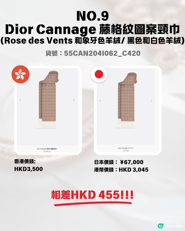 日圓低見5算😍12款DIOR頸巾港日價格比較✨最高慳超過$1700⁉️