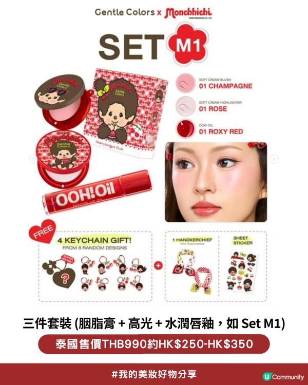 私心大推！超可愛「Monchhichi x Gentle Colors」櫻桃甜心系列💖，打造柔焦水光肌！✨