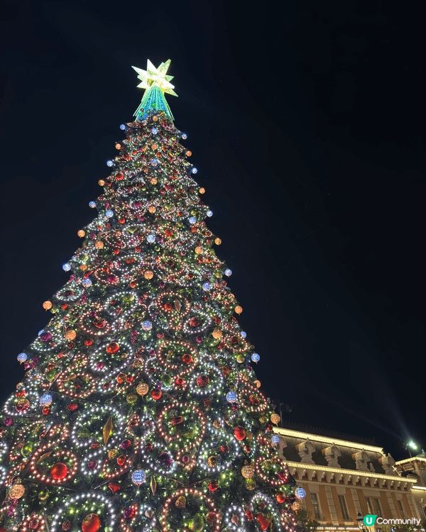 迪士尼有聖誕裝飾了！美國小鎮大街嘅大大棵聖誕樹配飄雪好靚，仲...