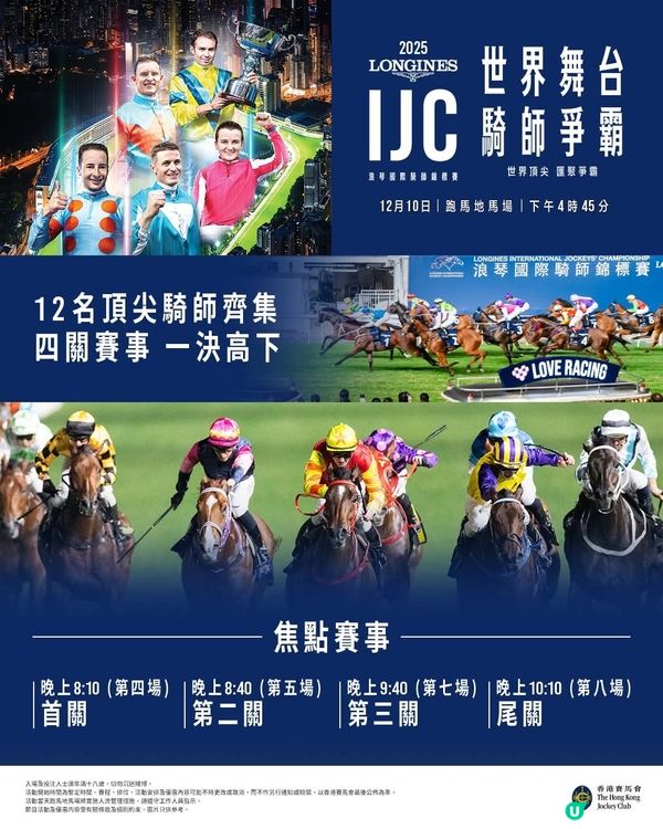 浪琴國際騎師錦標賽 12月10日跑馬地上演