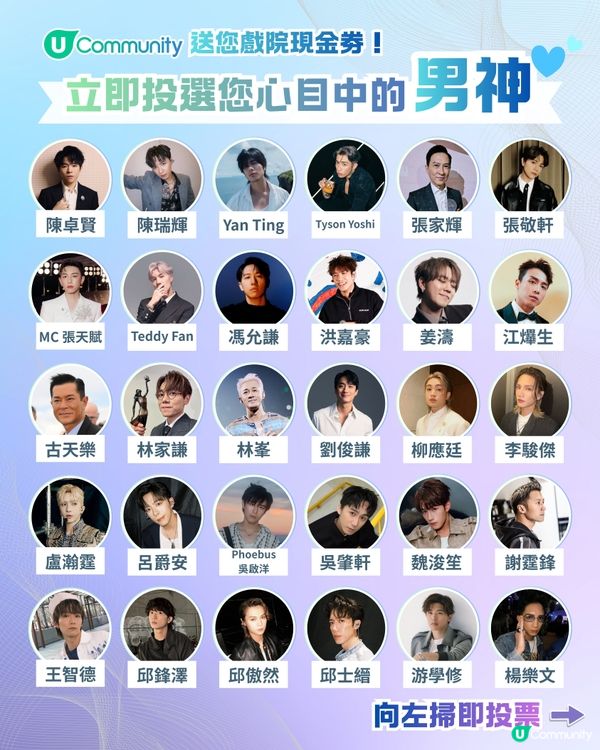 【男女神投票活動開始‼️】U Lifestyle年度男神女神榜 Top 30 入圍名單公布
