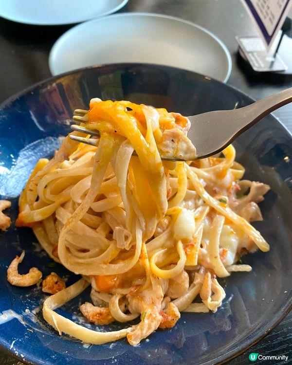 🦐蝦醬意粉有驚喜！入面仲有腐竹，慢煮蛋 😆