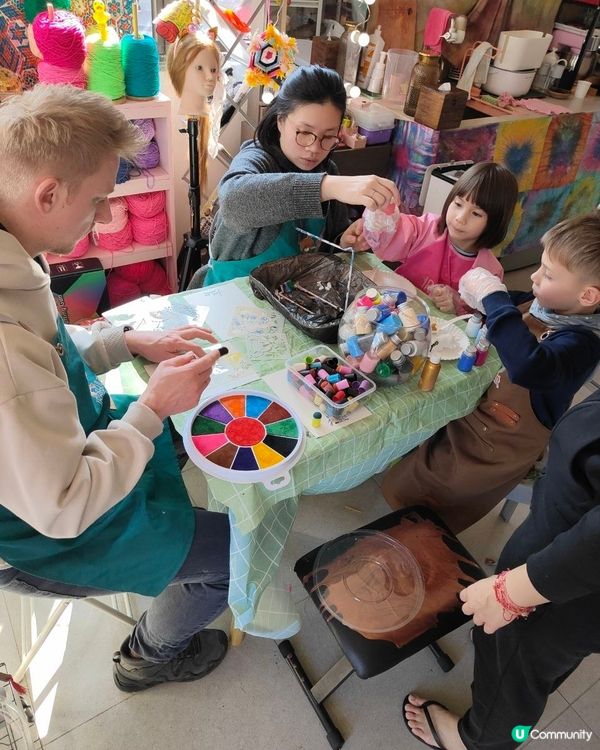 彩色扎染+ 古法手工造紙 + 印印畫+ 流體熊 