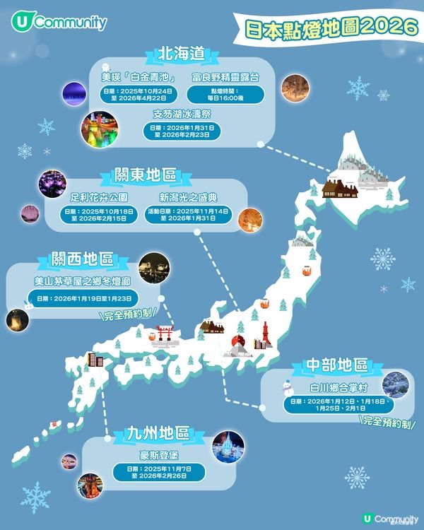 【日本點燈2026】日本8大冬日點燈活動 人生必去白川鄉/白金青池/冬燈廊☃️