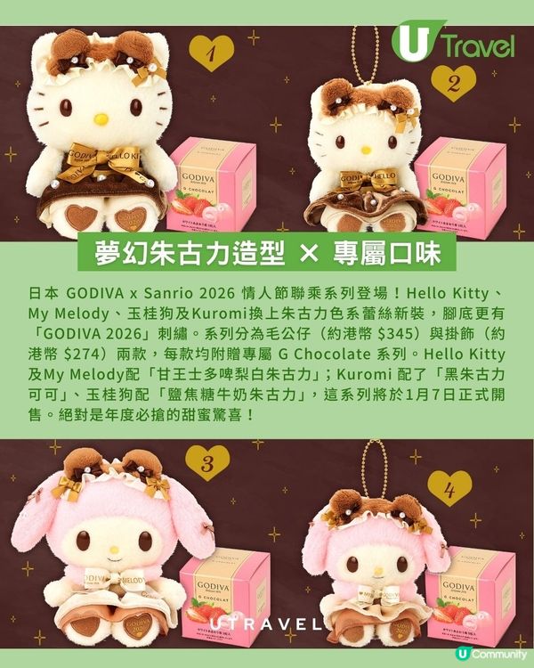 GODIVA x Sanrio 推出2026情人節系列｜4大人氣角色化身「朱古力甜心」