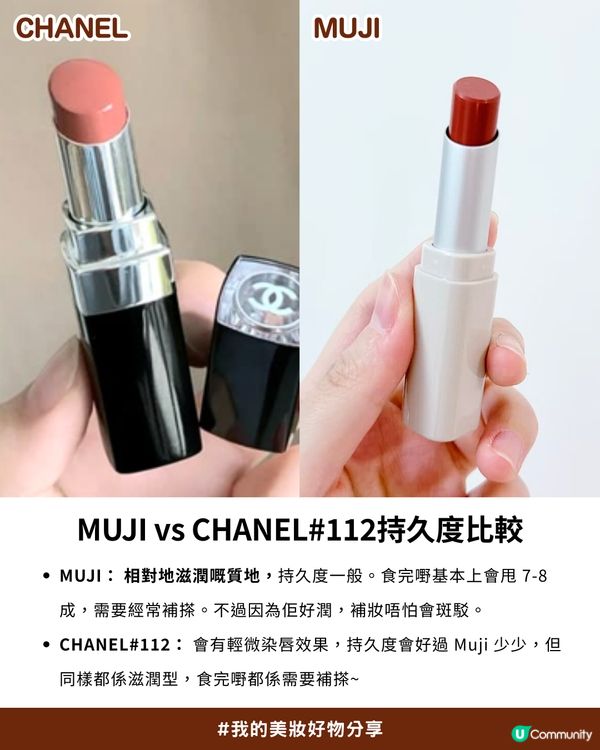 💗CHANEL銀管#112平替！✨Threads小紅書爆紅MUJI唇膏💄 | 價錢係CHANEL 1/4 做到同款清透水潤感！😍
