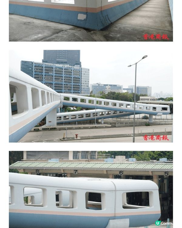 火車」造型： 天橋設計獨特，從外部遠觀其拱形頂部搭配長方格窗...