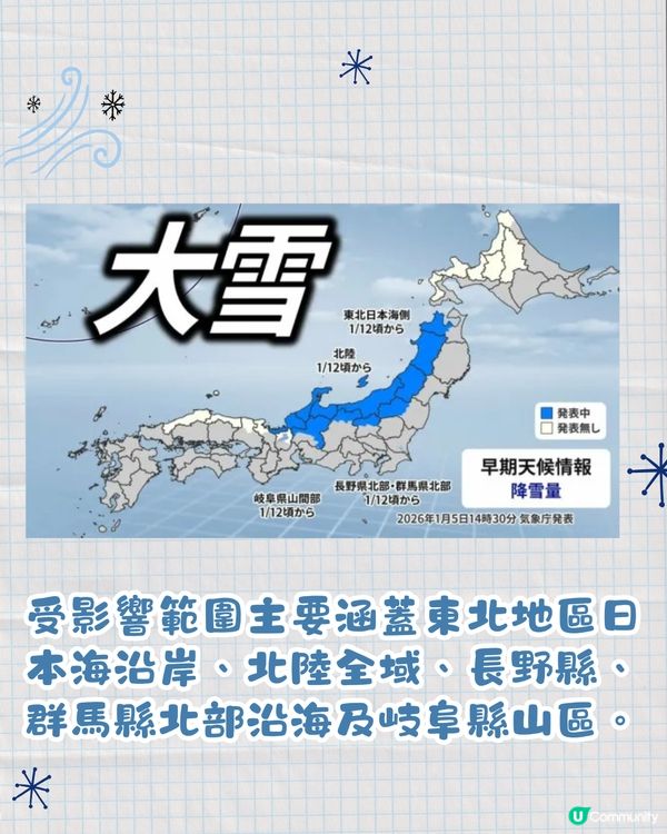 遊日注意！日本氣象廳發大雪預警或現「十年一遇」大雪！附保暖7招 1招體溫即升4度！