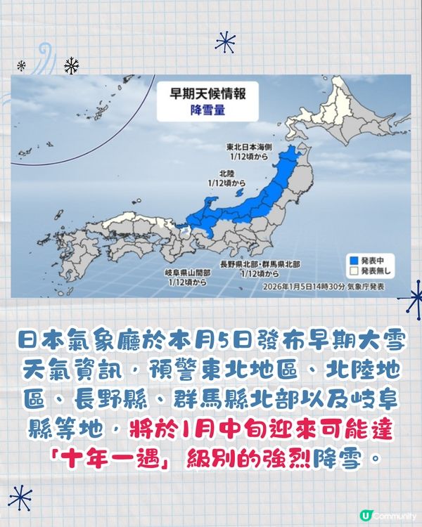遊日注意！日本氣象廳發大雪預警或現「十年一遇」大雪！附保暖7招 1招體溫即升4度！