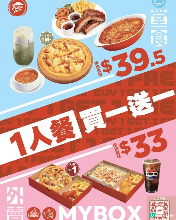 新年震撼優惠！Pizza Hut 一人餐限時買一送一 平均每份低至港幣$33！