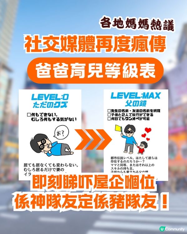 日本瘋傳「爸爸育兒等級表」📊 你嗰位係神隊友定係豬隊友？
