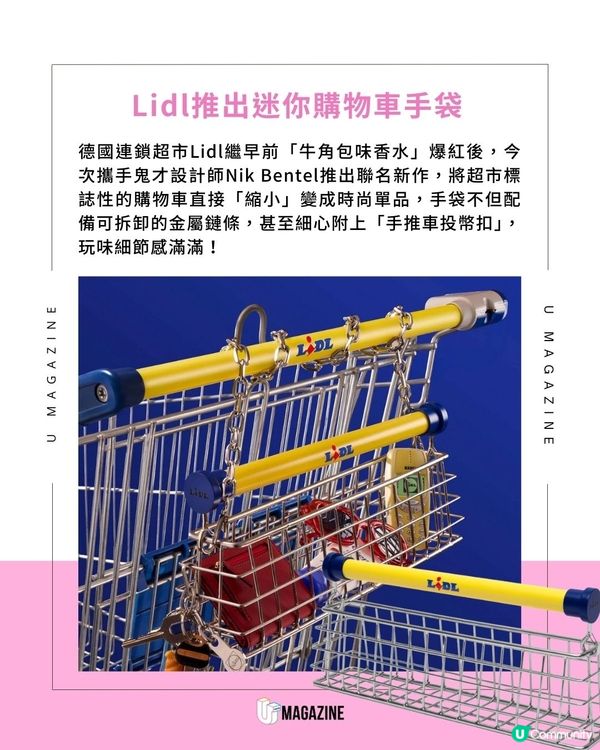 Lidl超市購物車變身迷你小手袋！100%還原經典格柵、投幣扣細節感滿分                                    