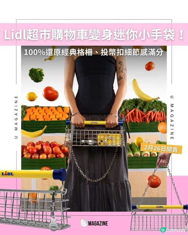 Lidl超市購物車變身迷你小手袋！100%還原經典格柵、投幣扣細節感滿分                                    