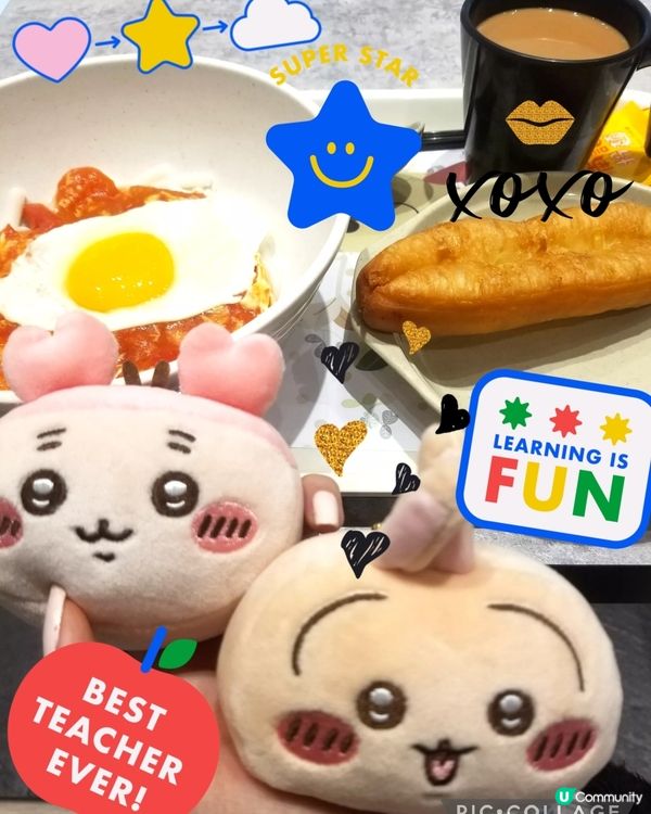 南記粉麵「襟撈早餐」撈蕃茄煎太陽蛋通心粉配鴛鴦♡u♡