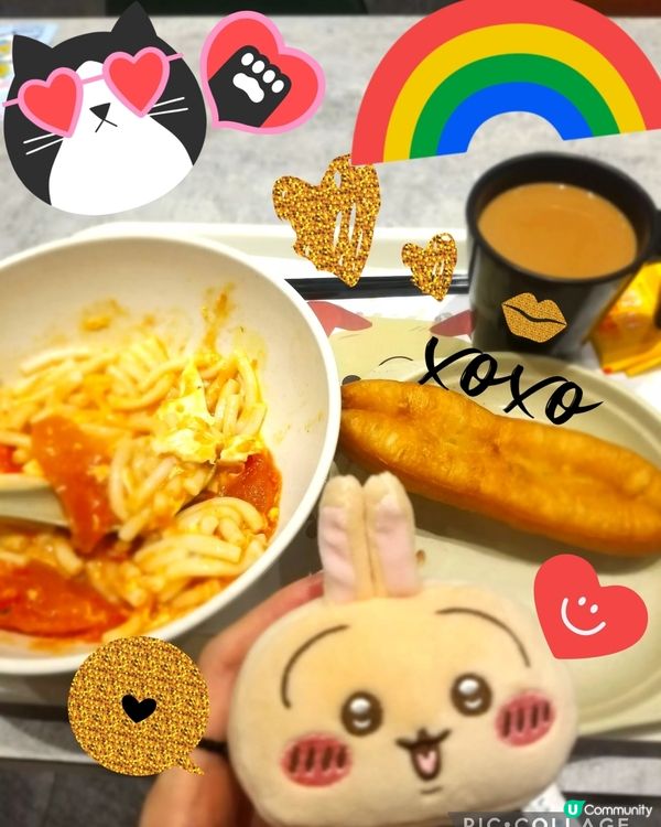 南記粉麵「襟撈早餐」撈蕃茄煎太陽蛋通心粉配鴛鴦♡u♡