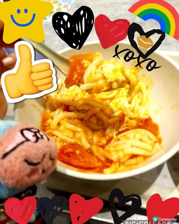 南記粉麵「襟撈早餐」撈蕃茄煎太陽蛋通心粉配鴛鴦♡u♡