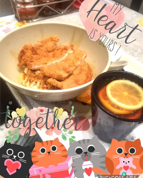 南記粉麵~「撈吉列豬扒混醬撈麵」配熱檸茶♡v♡