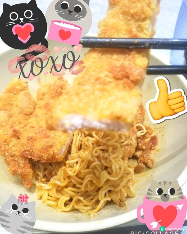 南記粉麵~「撈吉列豬扒混醬撈麵」配熱檸茶♡v♡