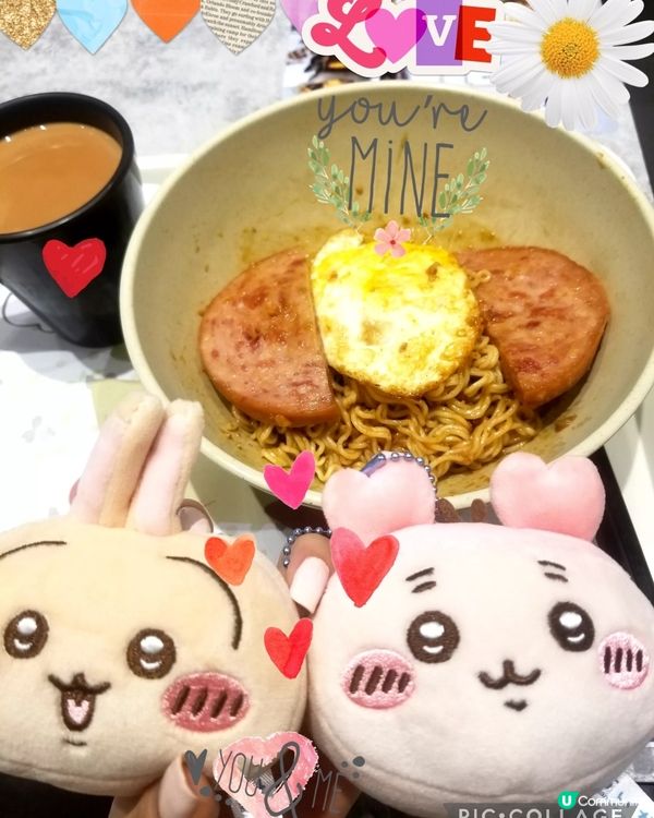 南記粉麵~「撈午餐肉熟煎雞蛋撈麵」配熱奶茶